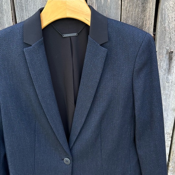 Elie Tahari Single Button Tweed Blazer Viscose Polyester Navy Blue 6 - Picture 5 of 15